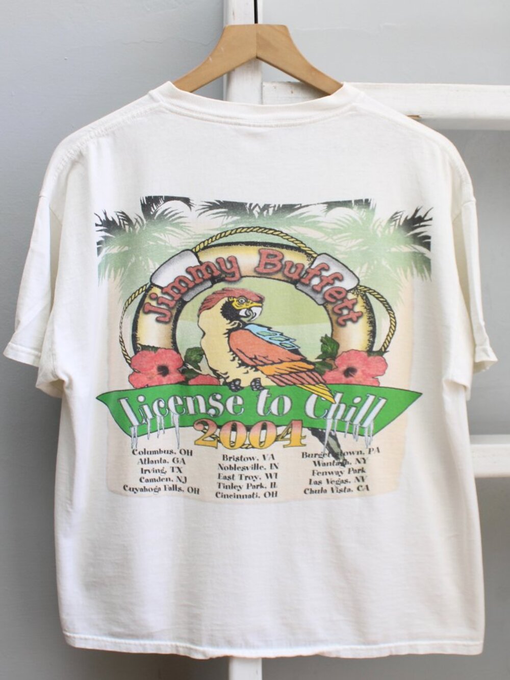 Jimmy Buffett Tour 2004 VTG Delta Pro Graphic White Boxy T-Shirt Mens Size Large - Picture 2 of 5